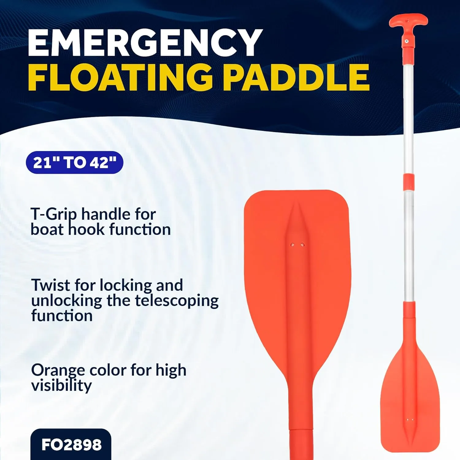 Five Oceans Emergency Telescoping Paddle, Boat Paddles, Floating Orange Paddle, Extends from 21" to 42", Compact Design for Easy Storage, Strong Anodized Aluminum Shaft