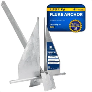 Five Oceans Fluke Boat Anchor, Heavy Duty Hot Dipped Galvanized Steel, Multiple Sizes – Ideal for Pontoon, Dinghies, Boats