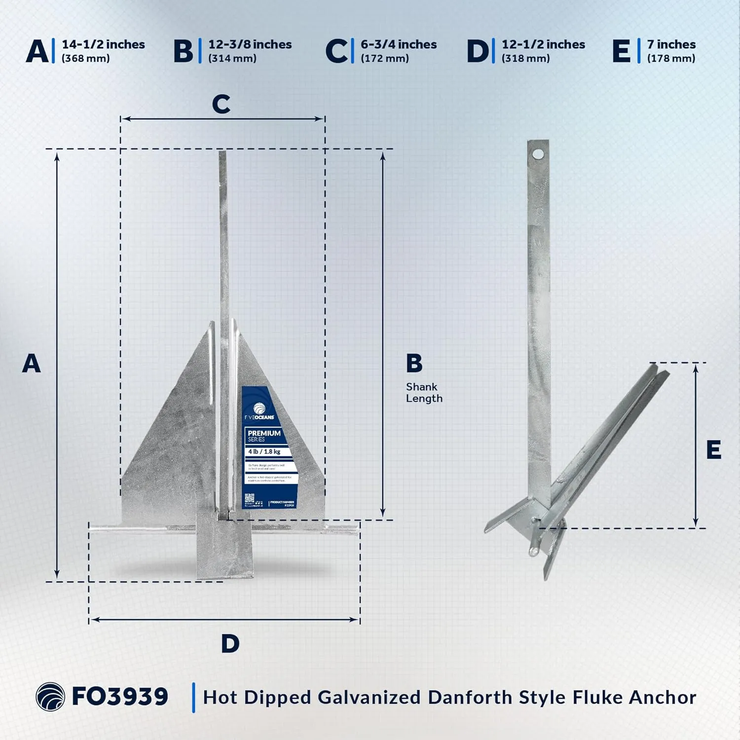 Five Oceans Fluke Boat Anchor, Heavy Duty Hot Dipped Galvanized Steel, Multiple Sizes – Ideal for Pontoon, Dinghies, Boats