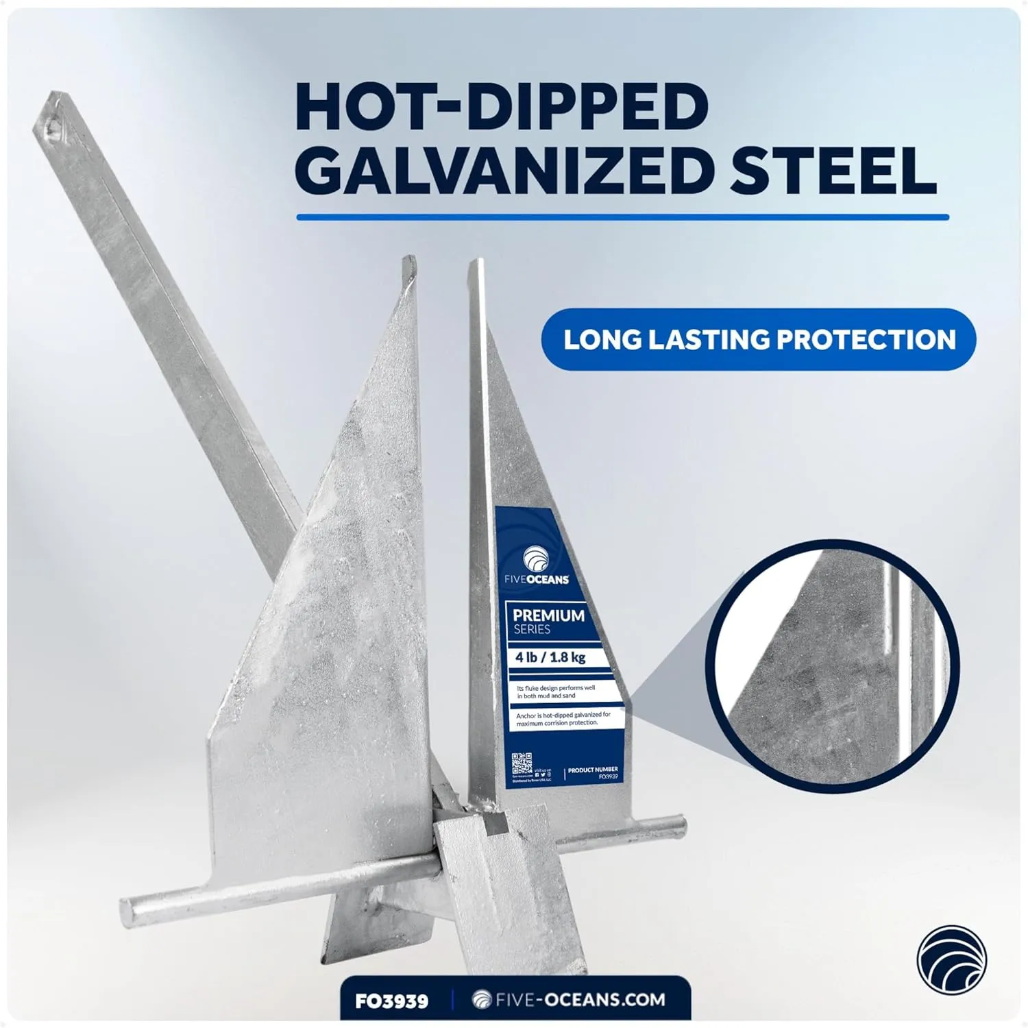 Five Oceans Fluke Boat Anchor, Heavy Duty Hot Dipped Galvanized Steel, Multiple Sizes – Ideal for Pontoon, Dinghies, Boats