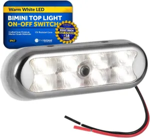 Five Oceans LED Bimini Top Light with Push On-Off Switch, Warn White LED - Waterproof Marine Light with Stainless Steel Cover for Boat Cockpit and Deck - FO4804
