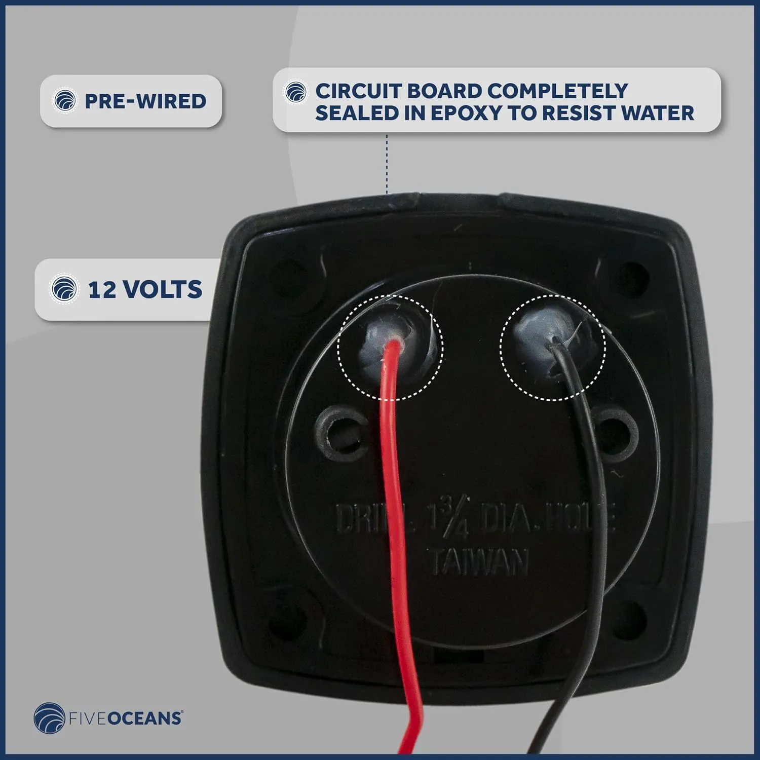 Five Oceans LED Companion Way Light - Square Courtesy Light for Boat Interior, Deck, Cockpit - Cool White LED - Pontoon, Fishing, Bass Boat, Yacht, Sailboat, RVs, Caravan - FO2313