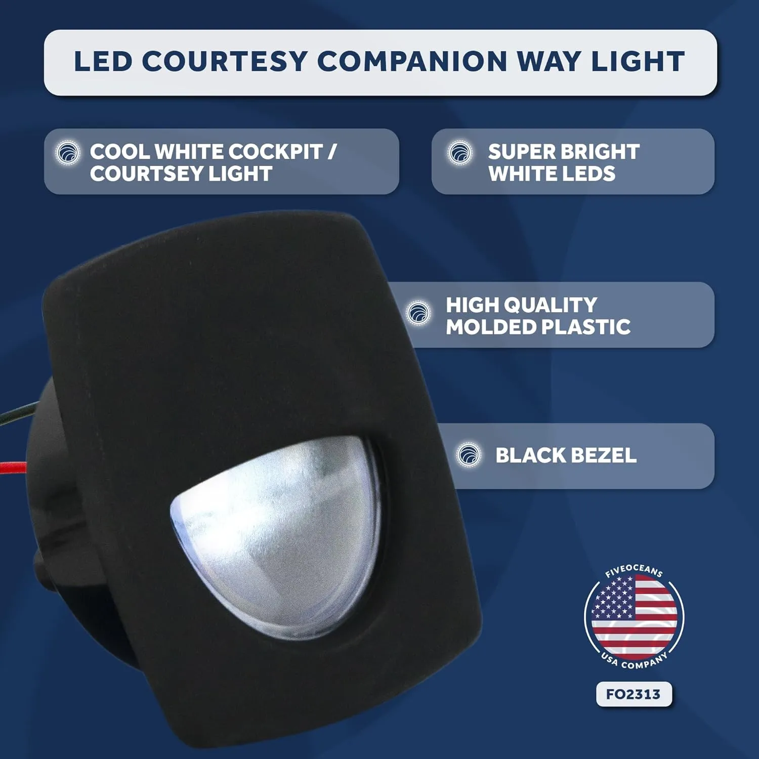 Five Oceans LED Companion Way Light - Square Courtesy Light for Boat Interior, Deck, Cockpit - Cool White LED - Pontoon, Fishing, Bass Boat, Yacht, Sailboat, RVs, Caravan - FO2313