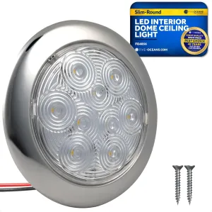 Five Oceans LED Dome Ceiling Light, 5-3/16" Slim Round, Warm White, 12V, IP65 Waterproof, Interior Lights for RVs, Boats, Caravan - FO4856