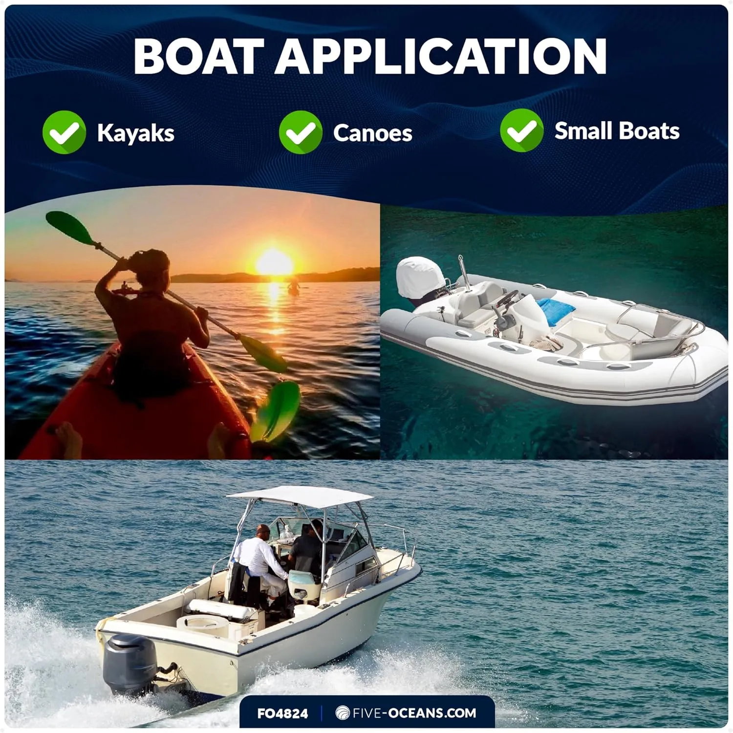 Five Oceans LED Portable Bi-Color Boat Navigation Light, Rail Mount Swivel Base, 2 NM Visibility, IP67 Waterproof, Battery-Operated Anchor Light for Small Boats, Kayaks, Inflatables, Canoes - FO4824