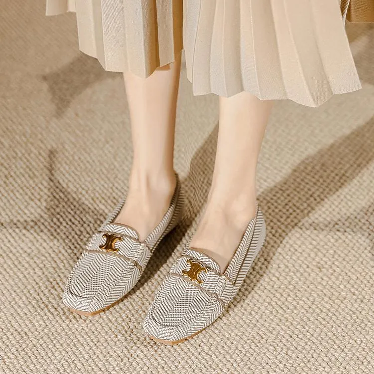 Flat Soft Sole Flying Woven Square Toe Loafers