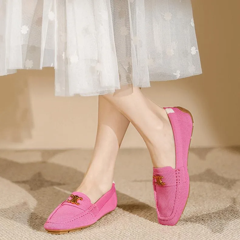 Flat Soft Sole Flying Woven Square Toe Loafers