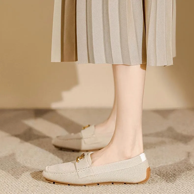 Flat Soft Sole Flying Woven Square Toe Loafers