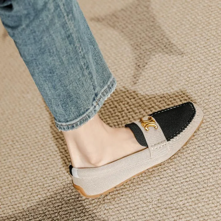 Flat Soft Sole Flying Woven Square Toe Loafers