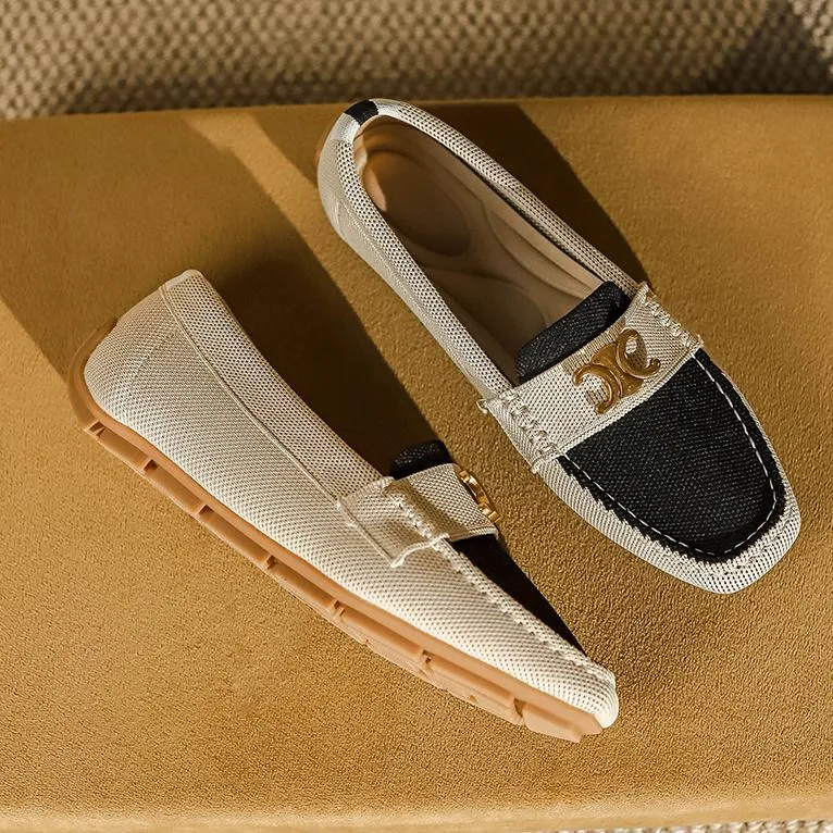 Flat Soft Sole Flying Woven Square Toe Loafers