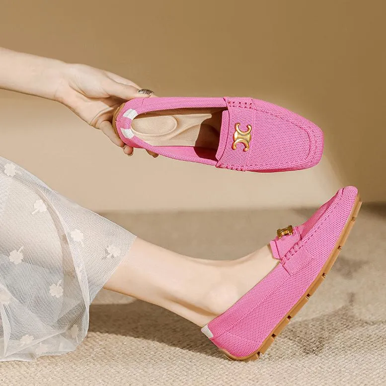 Flat Soft Sole Flying Woven Square Toe Loafers