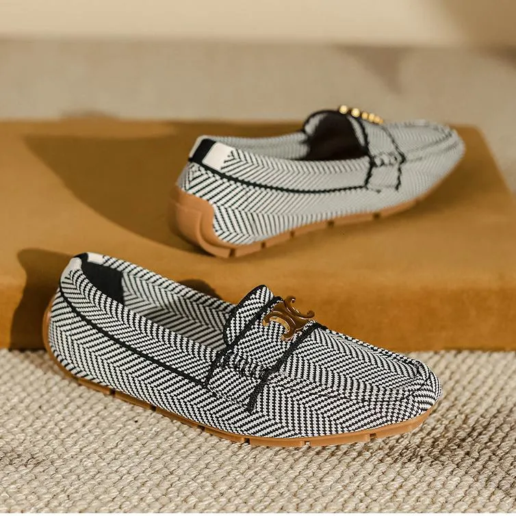 Flat Soft Sole Flying Woven Square Toe Loafers