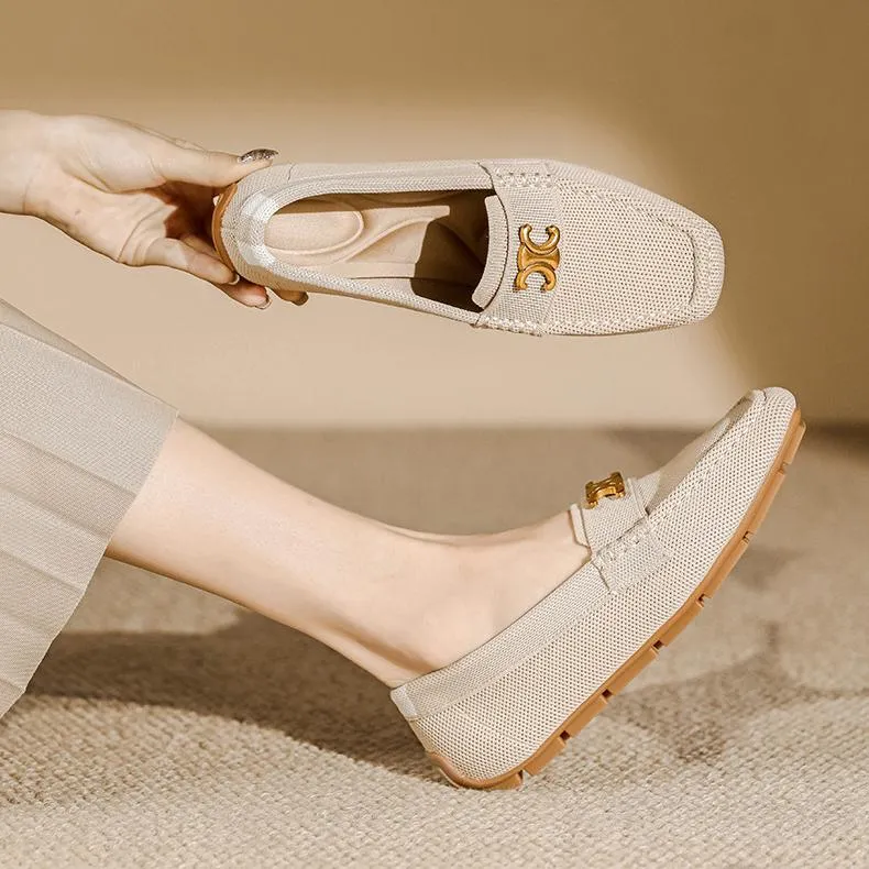 Flat Soft Sole Flying Woven Square Toe Loafers