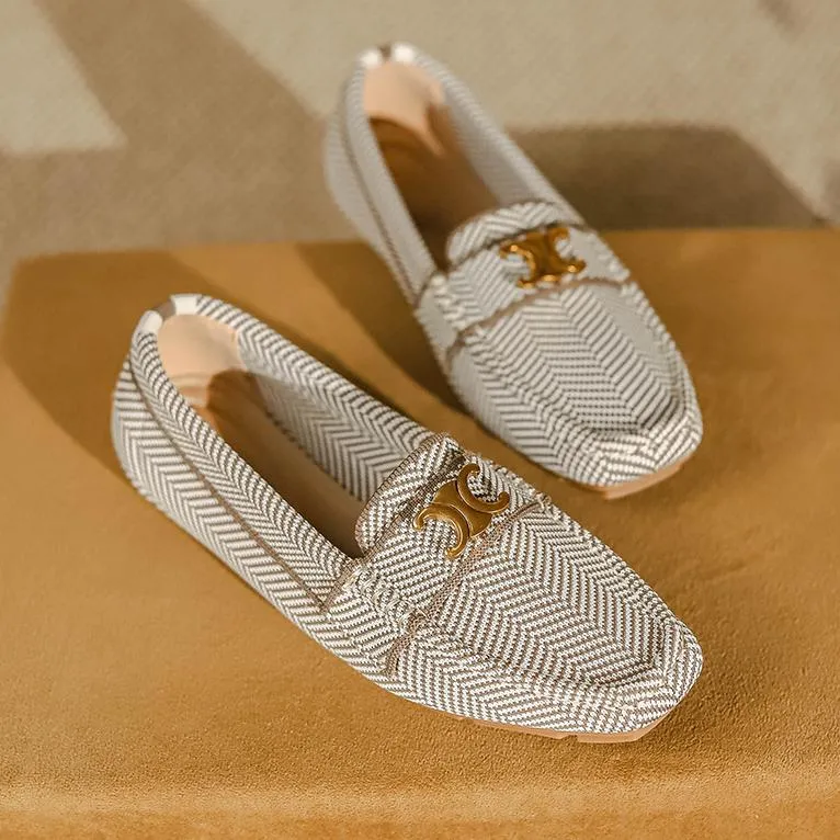 Flat Soft Sole Flying Woven Square Toe Loafers