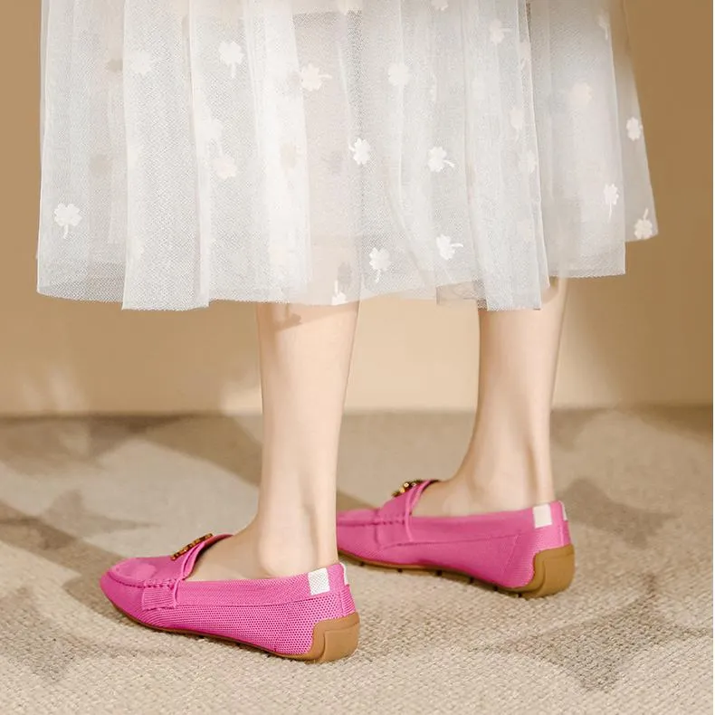 Flat Soft Sole Flying Woven Square Toe Loafers