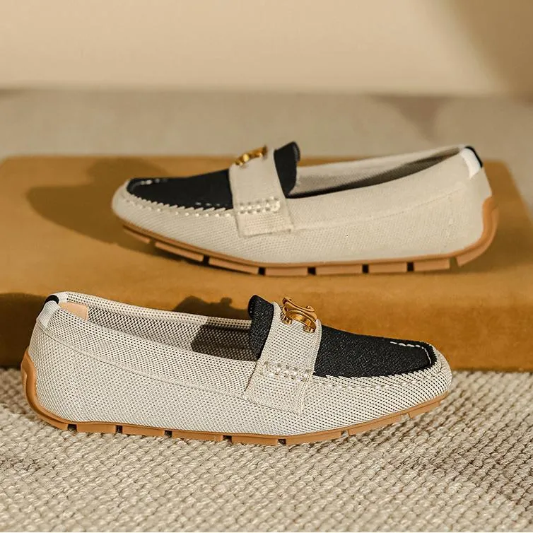 Flat Soft Sole Flying Woven Square Toe Loafers