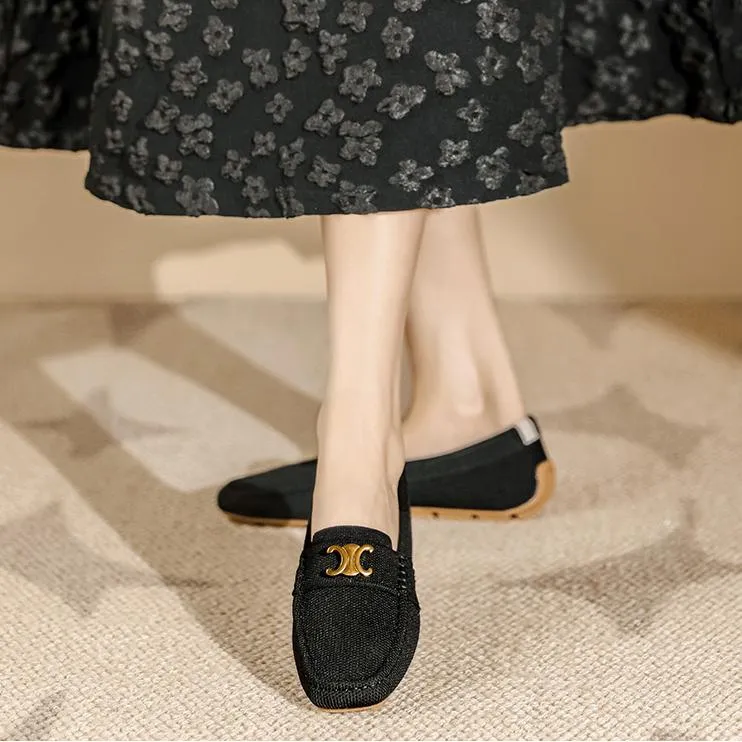 Flat Soft Sole Flying Woven Square Toe Loafers