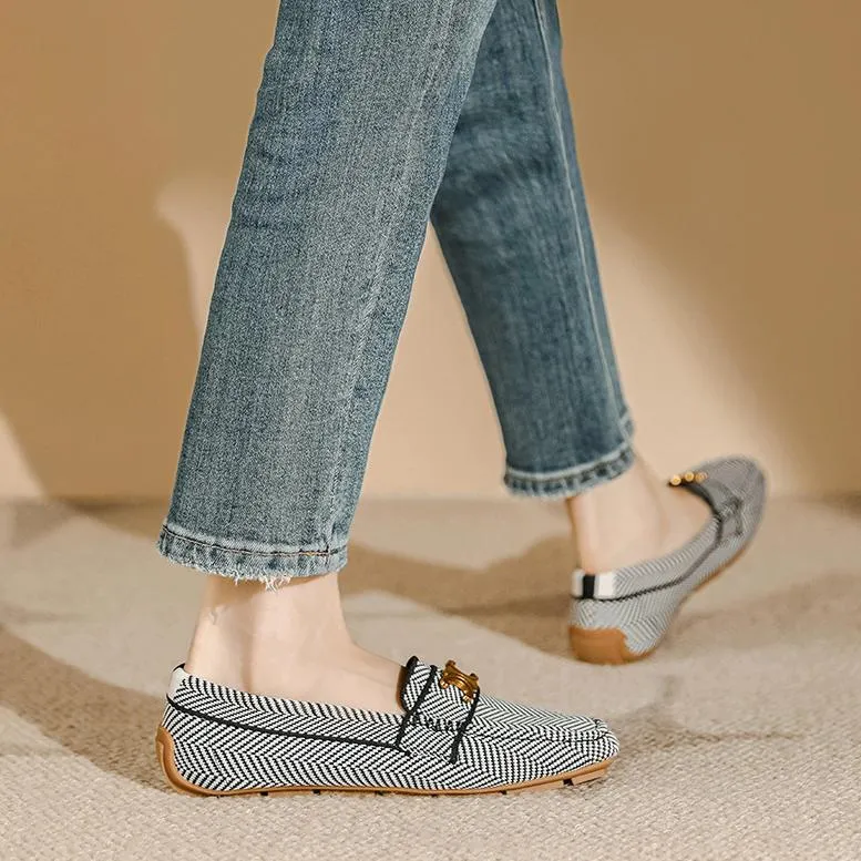 Flat Soft Sole Flying Woven Square Toe Loafers