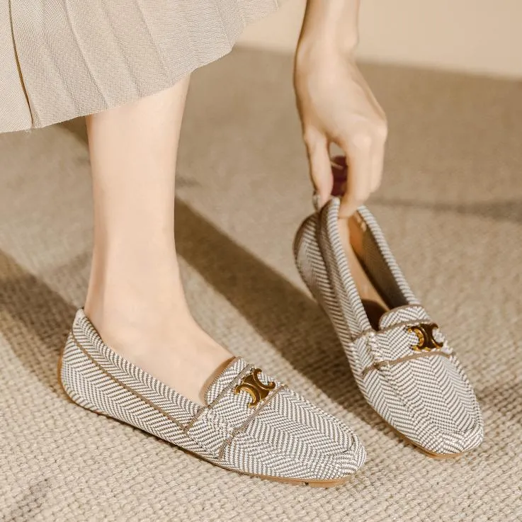 Flat Soft Sole Flying Woven Square Toe Loafers