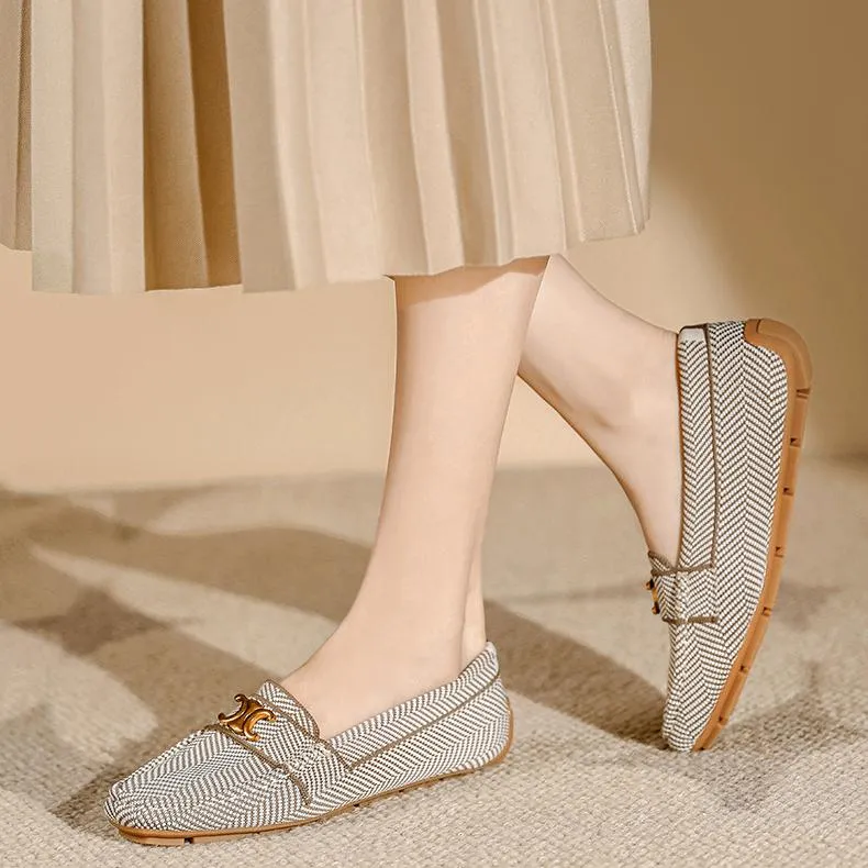Flat Soft Sole Flying Woven Square Toe Loafers
