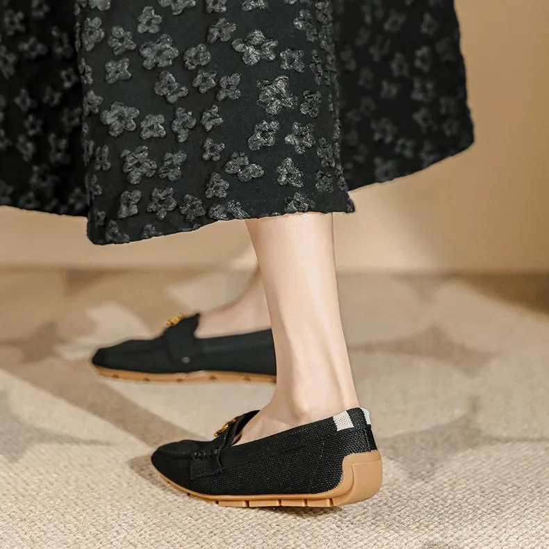 Flat Soft Sole Flying Woven Square Toe Loafers
