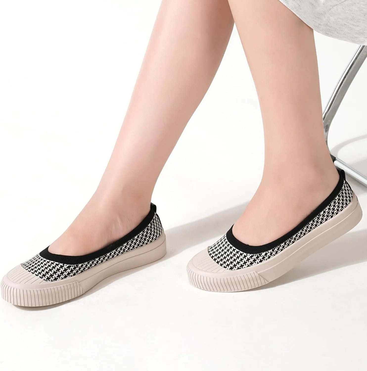 Flats for Women Knit Shoes Round Toe Ballet Flats Slip On Walking Flat Shoe Comfort Soft