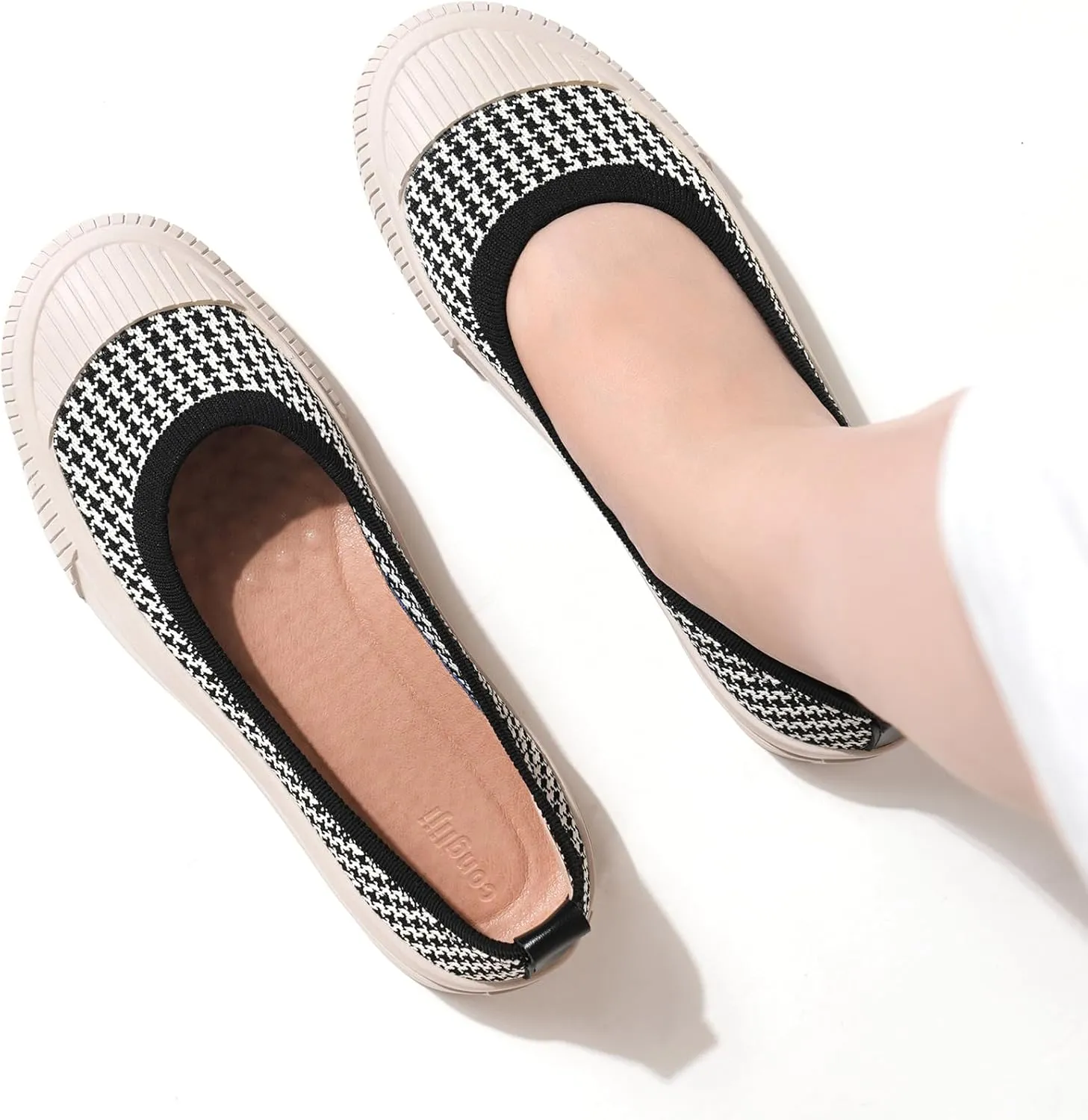 Flats for Women Knit Shoes Round Toe Ballet Flats Slip On Walking Flat Shoe Comfort Soft