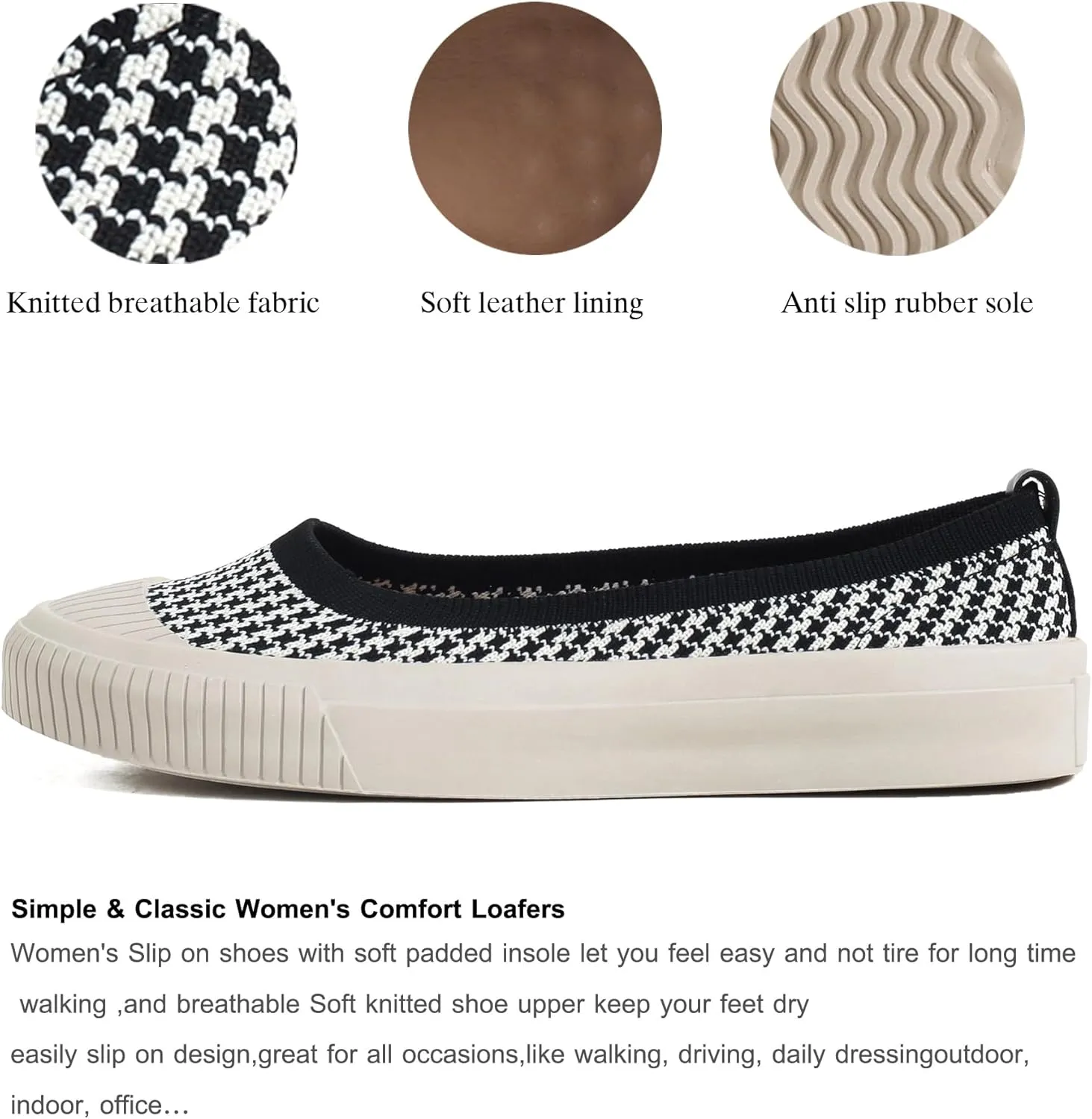 Flats for Women Knit Shoes Round Toe Ballet Flats Slip On Walking Flat Shoe Comfort Soft