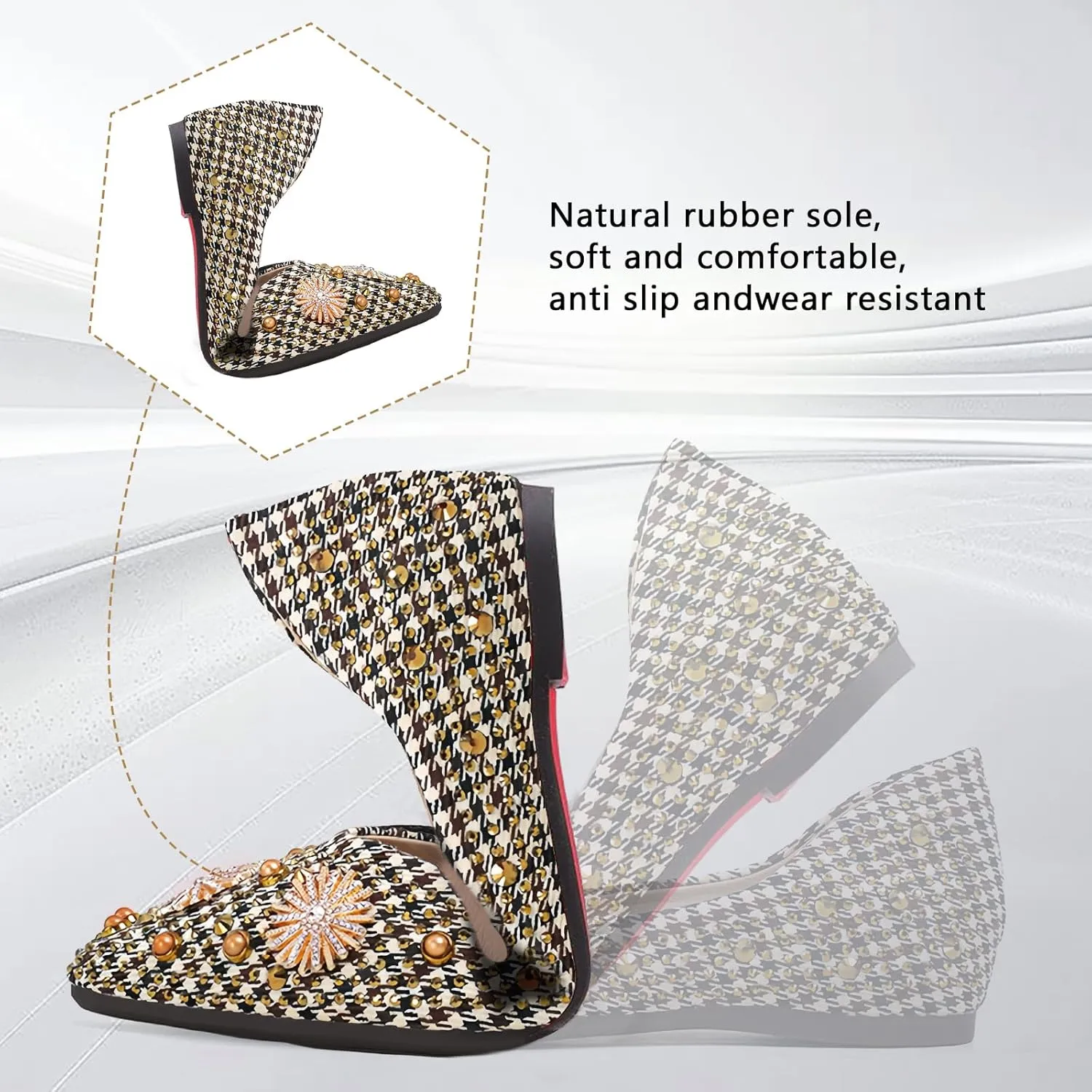 Flats Shoes Women Rhinestone Pointed Head Ballet Flats Comfortable Soft Memory Foam Dress Shoes Sparkle Flats for Women