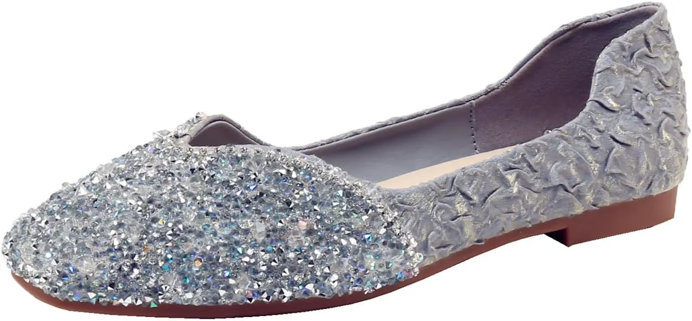 Flats Shoes Women Rhinestone Pointed Head Ballet Flats Comfortable Soft Memory Foam Dress Shoes Sparkle Flats for Women