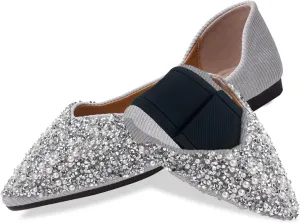 Flats Shoes Women Rhinestone Pointed Head Ballet Flats Comfortable Soft Memory Foam Dress Shoes Sparkle Flats for Women
