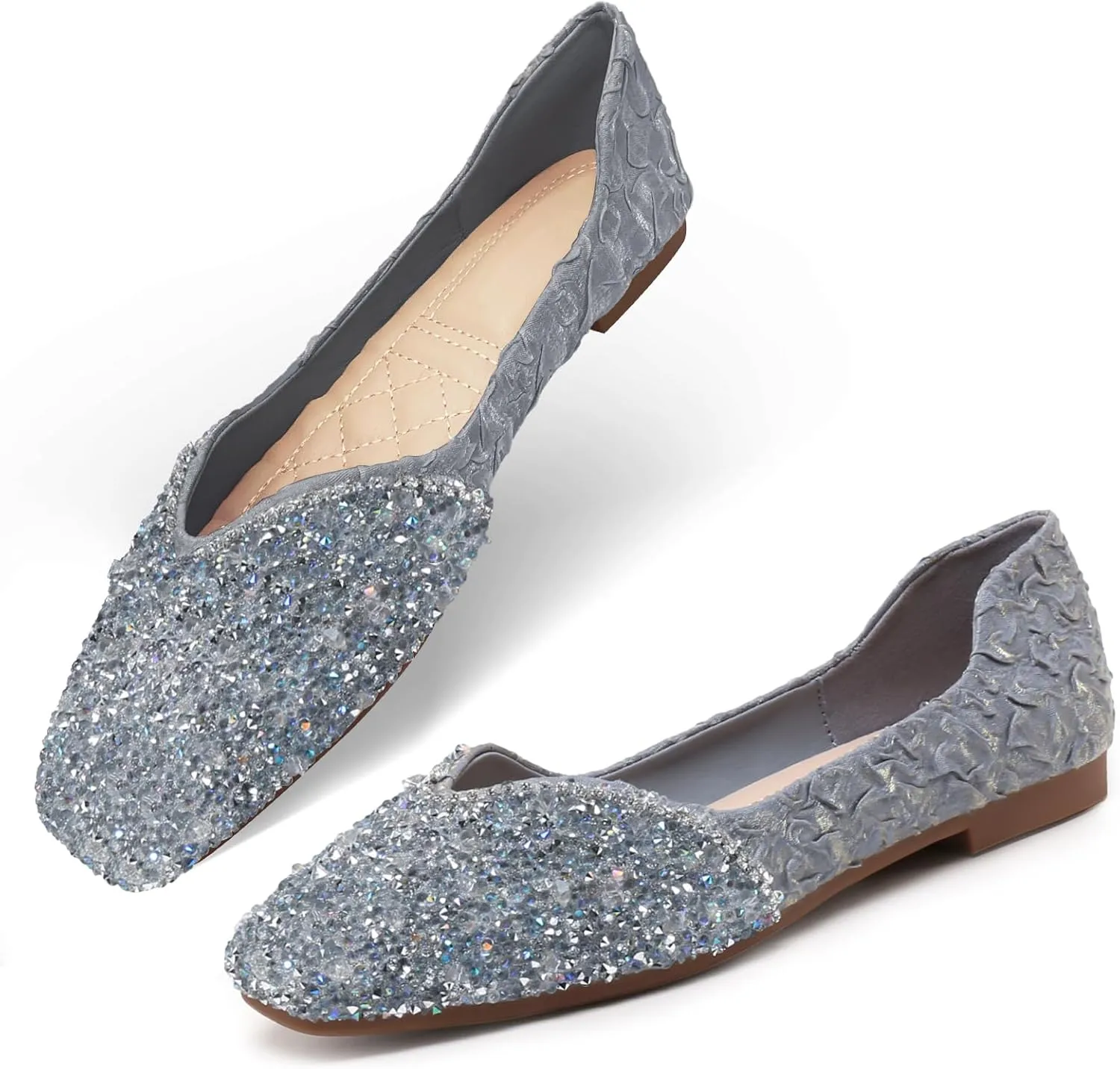 Flats Shoes Women Rhinestone Pointed Head Ballet Flats Comfortable Soft Memory Foam Dress Shoes Sparkle Flats for Women