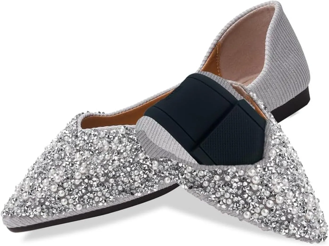 Flats Shoes Women Rhinestone Pointed Head Ballet Flats Comfortable Soft Memory Foam Dress Shoes Sparkle Flats for Women