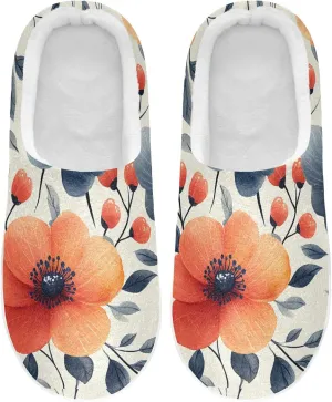 Floral Funny Pampas Rustic Warm Furry House Shoes Winter Slippers with Memory Foam for Girls Hospital 6-7