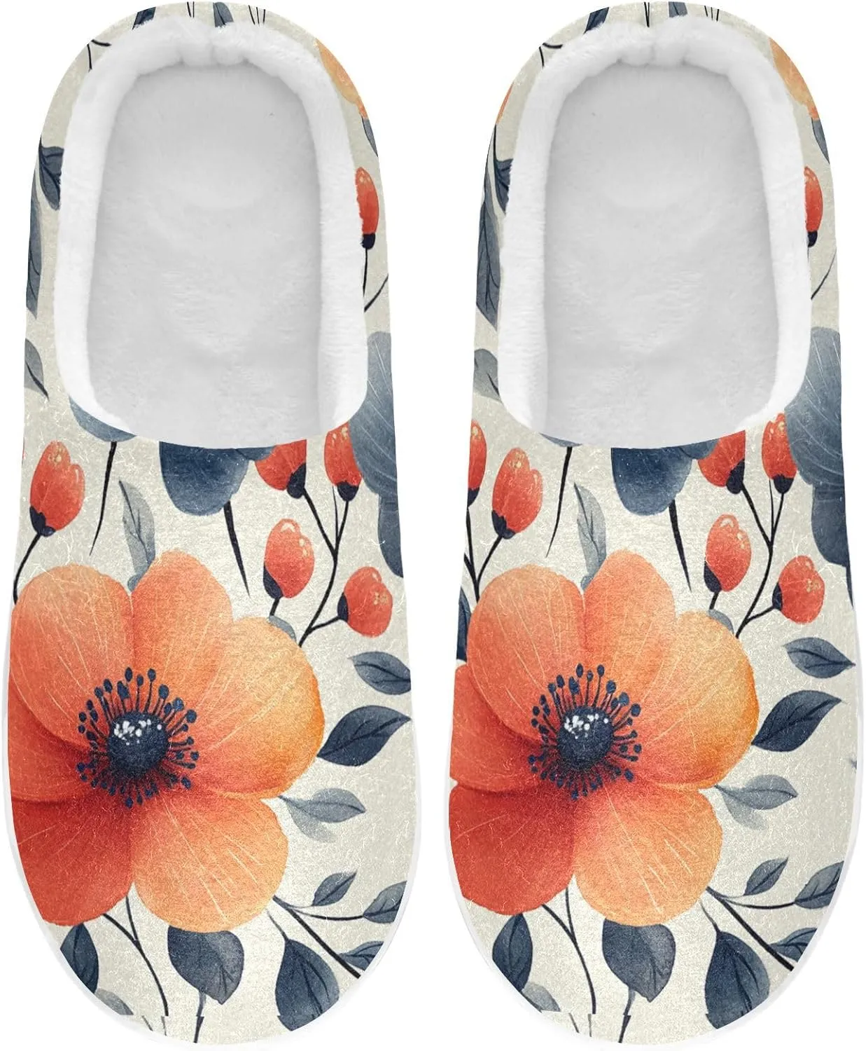 Floral Funny Pampas Rustic Warm Furry House Shoes Winter Slippers with Memory Foam for Girls Hospital 6-7