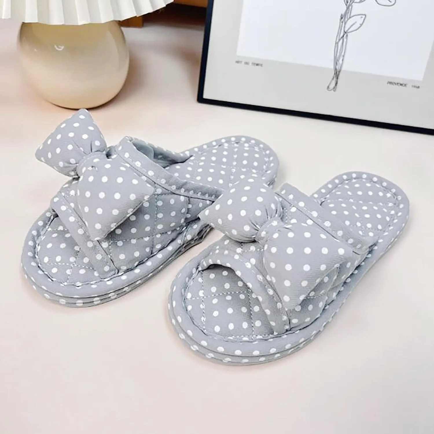 Floral Velvet House Slippers for Women, Lightweight Open Toe Washable Portable Foldable Comfortable Guest Hotel Travel Airplane Spa Slippers
