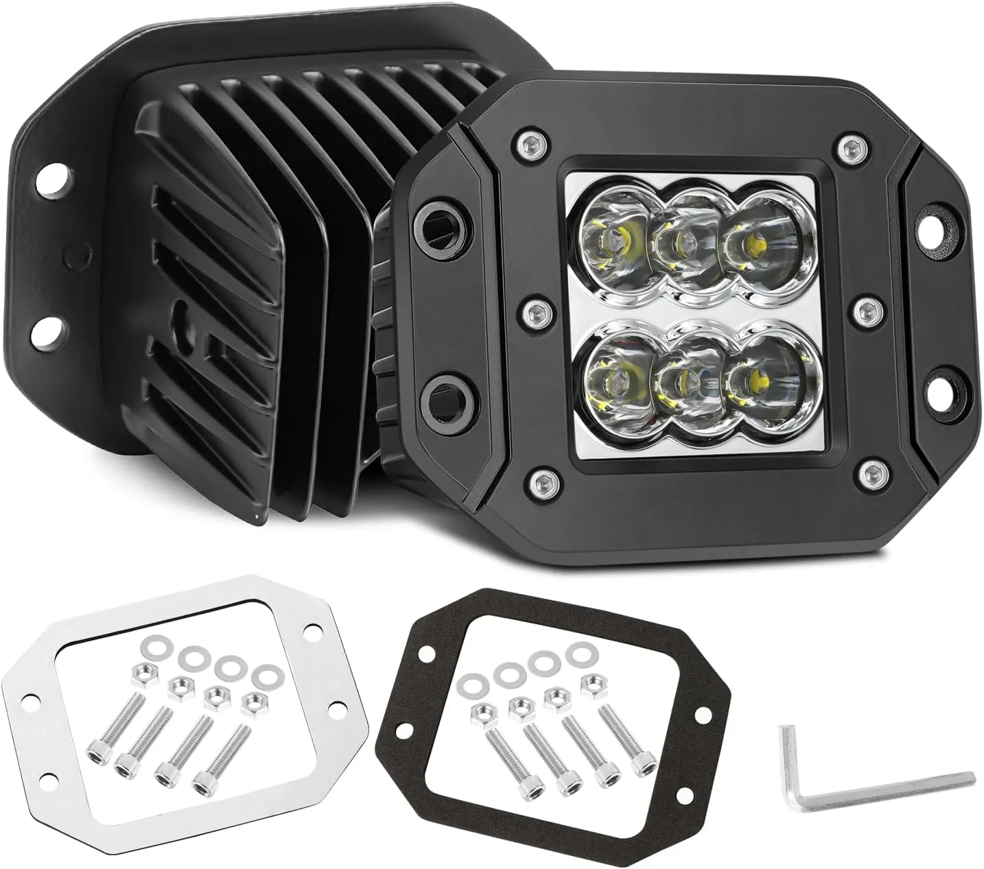 Flush Mount LED Pods, Niwaker 2Pcs 5 Inch CREE 120W Work Light Off Road Driving Lights Waterproof Fog Lamps Spot LED Reverse Backup Light Flush Mount LED Lights for Truck UTV ATV Pickup Boat