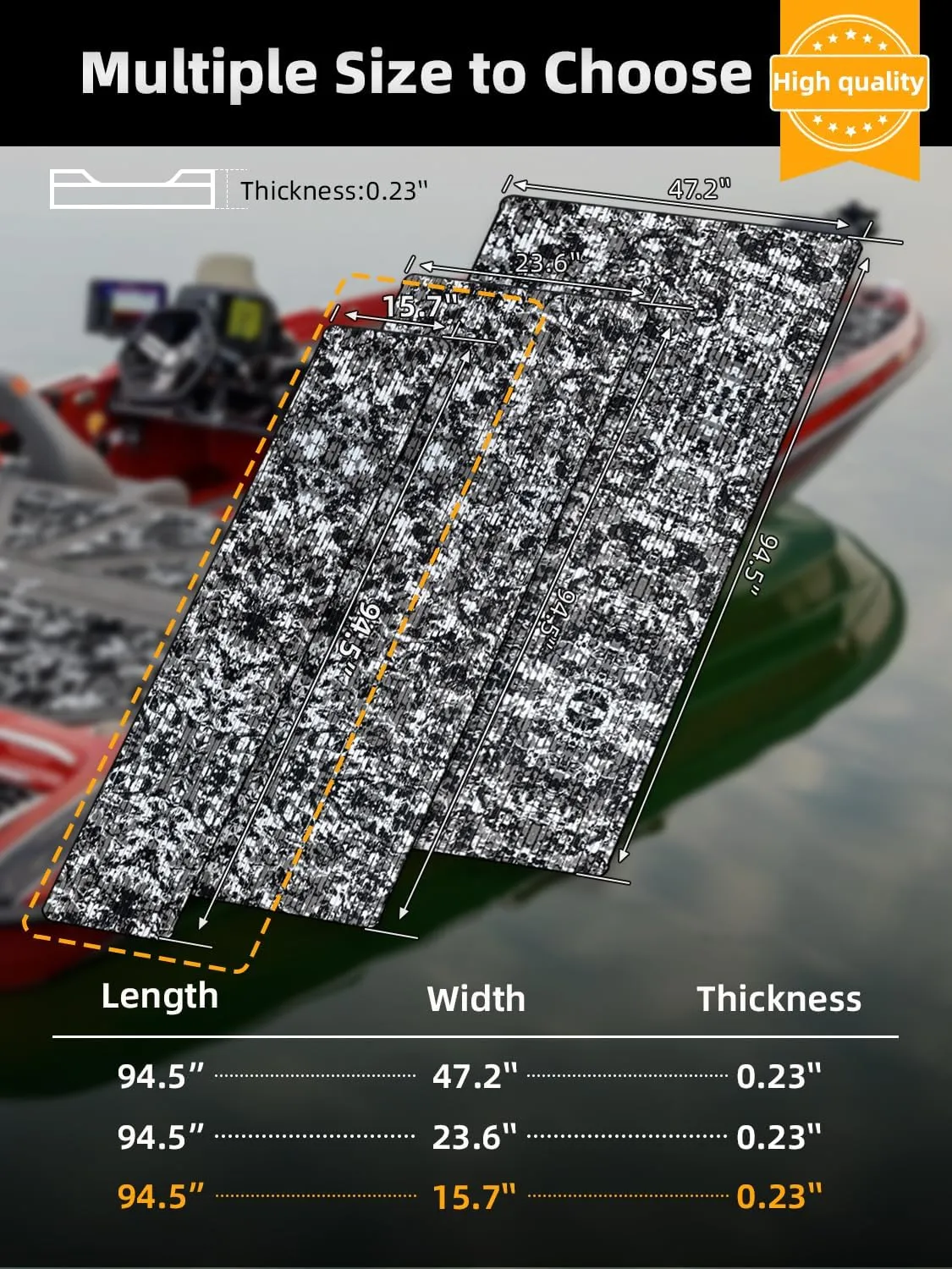 FOCEAN Boat Flooring EVA Foam Boat Decking Marine Flooring Camo Self-Adhesive Diamand Pattern Marine Mats for Boats Yacht Kayak RV 94.5"x15.7", Snow Camo