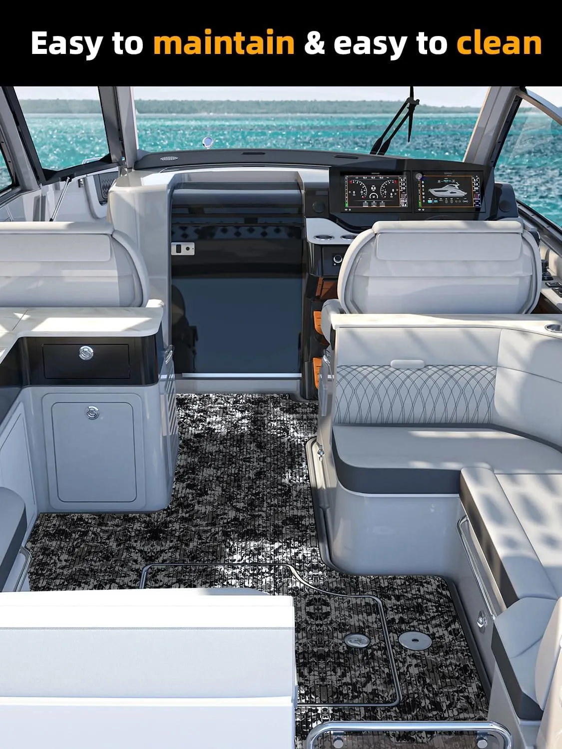 FOCEAN Boat Flooring EVA Foam Boat Decking Marine Flooring Camo Self-Adhesive Diamand Pattern Marine Mats for Boats Yacht Kayak RV 94.5"x15.7", Snow Camo