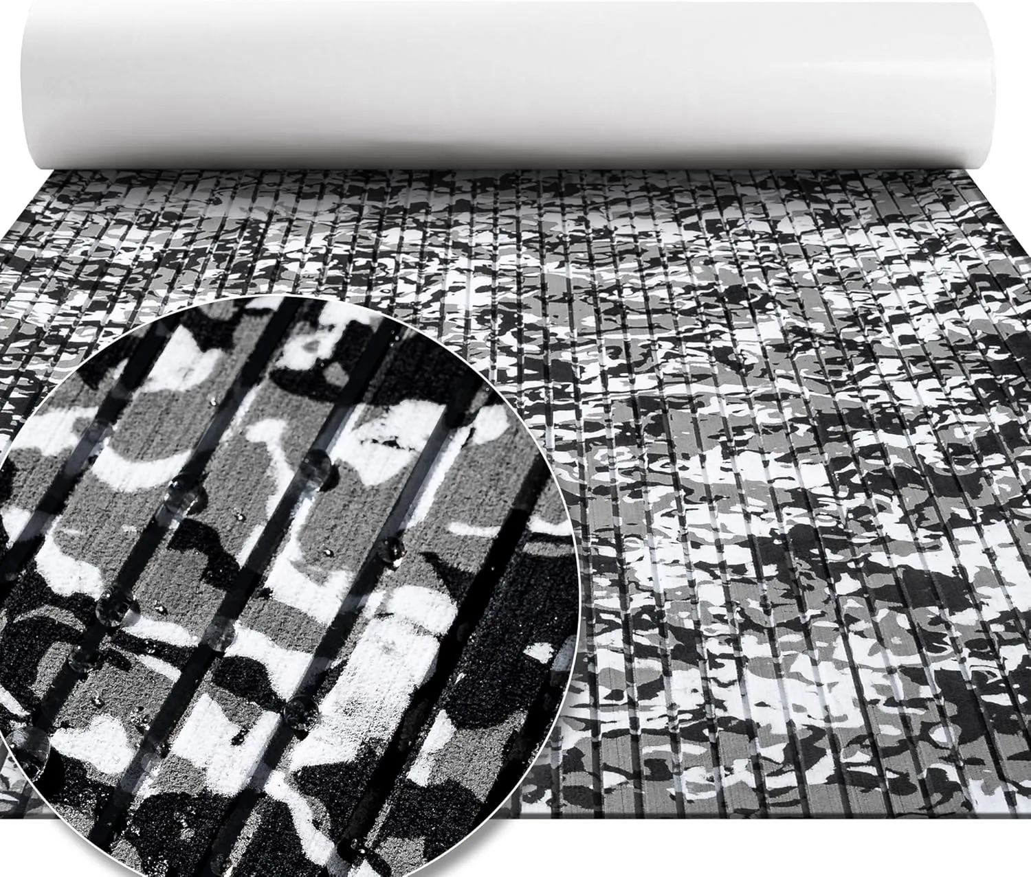 FOCEAN Boat Flooring EVA Foam Boat Decking Marine Flooring Camo Self-Adhesive Diamand Pattern Marine Mats for Boats Yacht Kayak RV 94.5"x15.7", Snow Camo