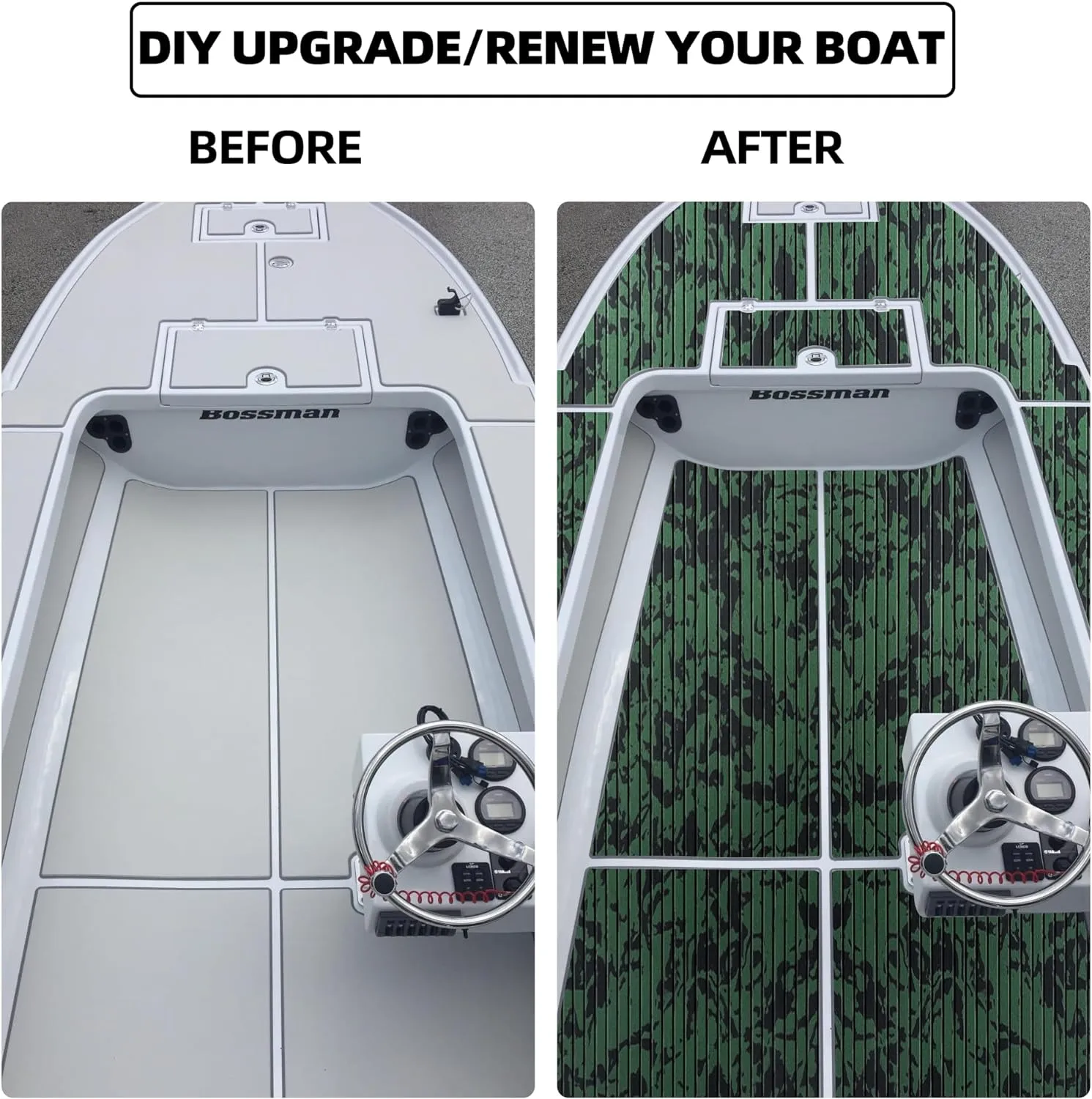 FOCEAN Boat Flooring EVA Foam Boat Decking Marine Flooring Camo Self-Adhesive Diamand Pattern Marine Mats for Boats Yacht Kayak RV 94.5"x23.6", Olive Camo