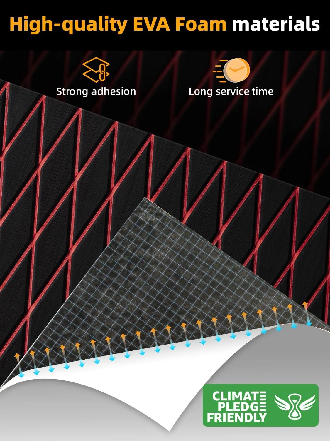 FOCEAN Boat Flooring EVA Foam Boat Decking Marine Mat Non-Slip Self-Adhesive Flooring Sheet for Motorboat Kayak Surfboard Garden Floor Swimming Pools, 94.5''x 15.7'', Black with Red Lines