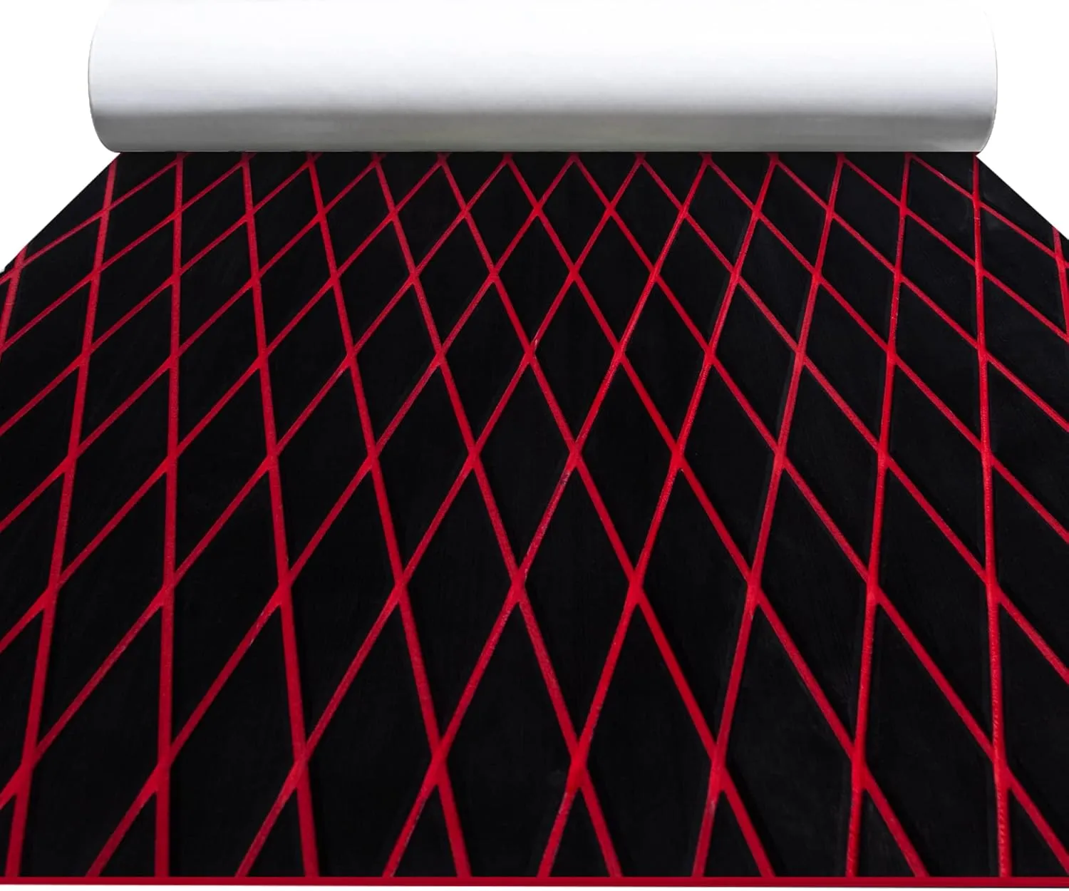 FOCEAN Boat Flooring EVA Foam Boat Decking Marine Mat Non-Slip Self-Adhesive Flooring Sheet for Motorboat Kayak Surfboard Garden Floor Swimming Pools, 94.5''x 15.7'', Black with Red Lines