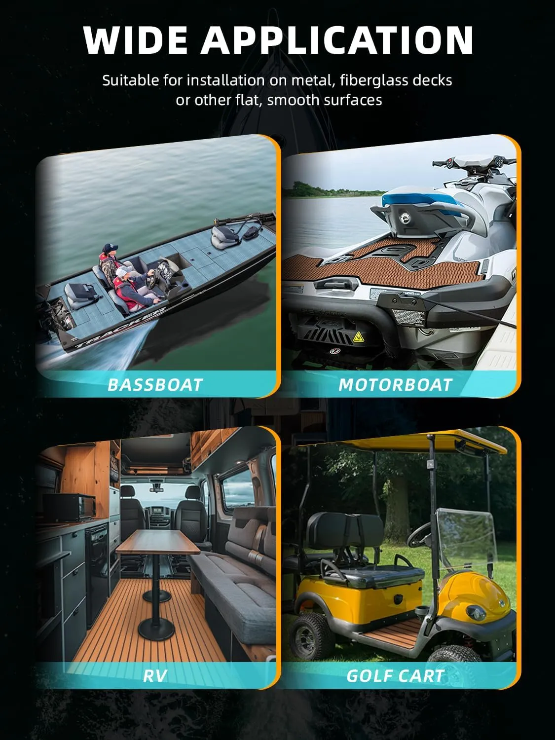 FOCEAN Boat Flooring EVA Foam Boat Decking Marine Mat Non-Slip Self-Adhesive Flooring Sheet for Motorboat Kayak Surfboard Garden Floor Swimming Pools, 94.5''x 15.7'', Brown with Black Lines