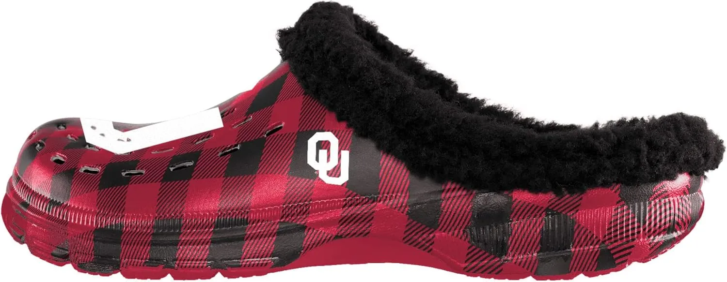 FOCO Men's NCAA College Team Logo Sherpa Lined Buffalo Check Shoes Slipper Clogs