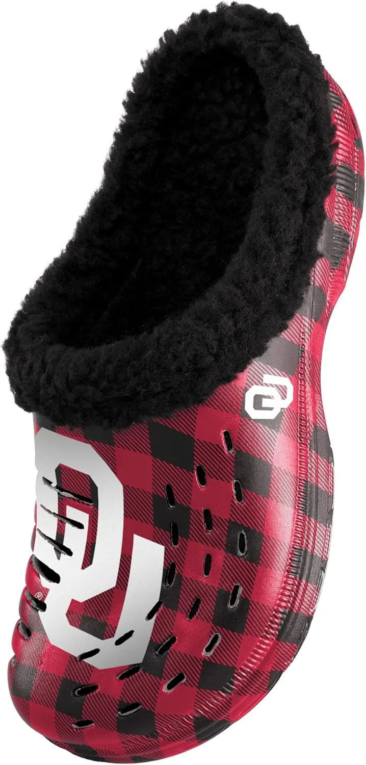 FOCO Men's NCAA College Team Logo Sherpa Lined Buffalo Check Shoes Slipper Clogs
