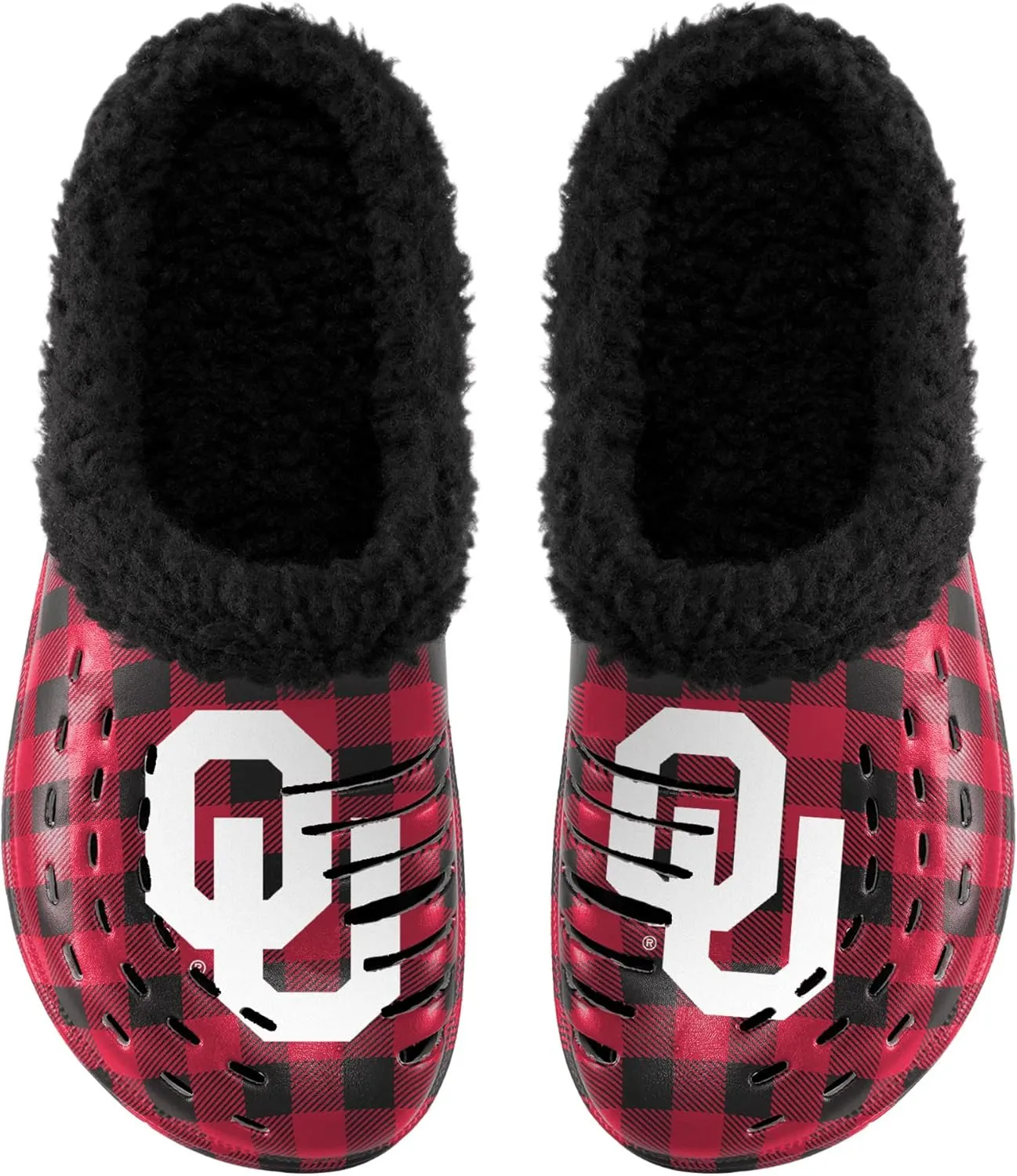 FOCO Men's NCAA College Team Logo Sherpa Lined Buffalo Check Shoes Slipper Clogs