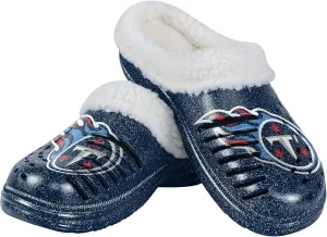 FOCO Women's NFL Team Logo Sherpa Lined Glitter Shoes Slipper Clogs