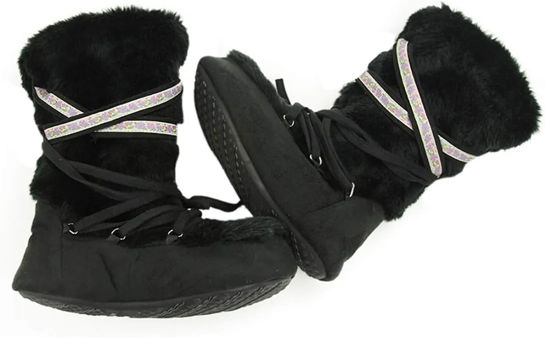 Forfoot Slippers Womens Indoor Slipper Boots for Ladies Girls with Knitted Upper and Bow