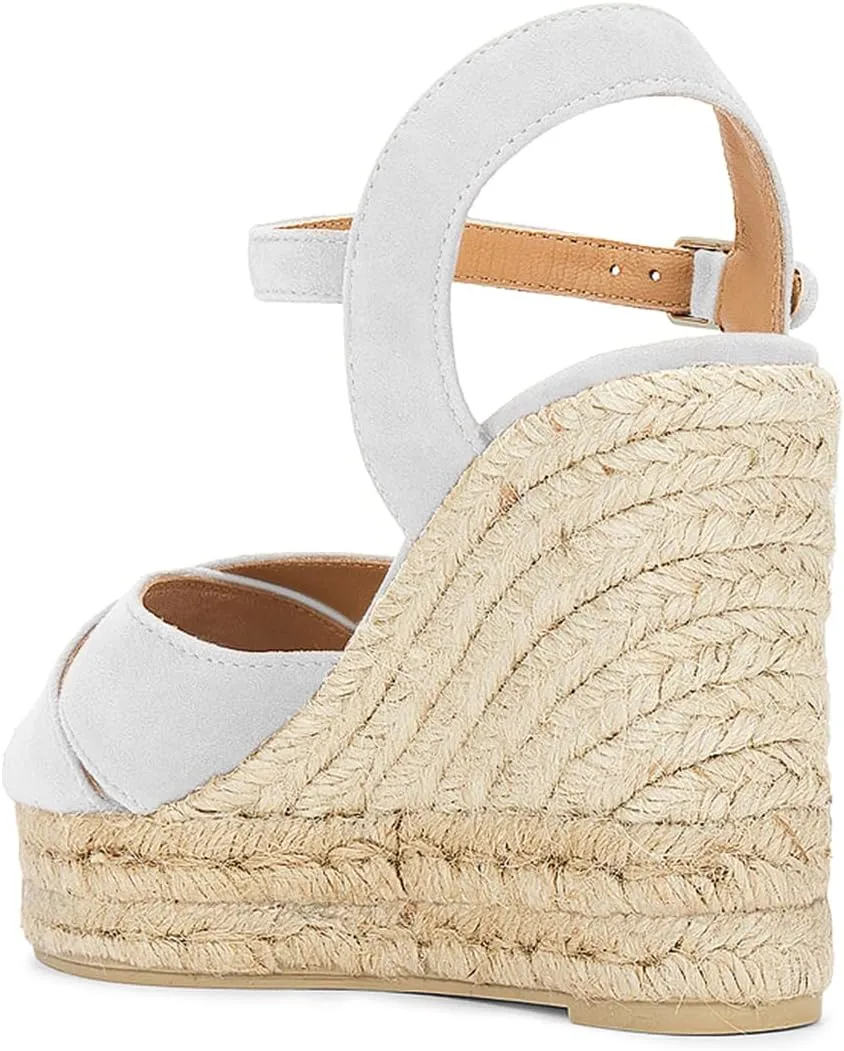 FOWT Women Classic Suede Platform Espadrille Sandals Open Toe Wedge High Heels Ankle Strap Buckle Summer Party Casual Shoes Size 4-16 US